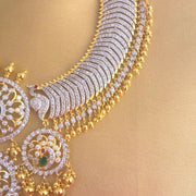 Regal Emerald Diamond Look Temple Necklace with Gold Polish