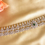 Detachable Emerald Diamond Look Bridal Choker with Pearls in Gold Polish