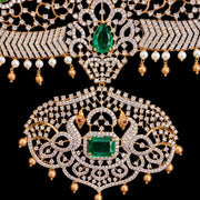 Grand Bridal Tussi Necklace with Emerald Stones and Pearl Drops