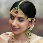Gold Finished Emerald Stone Bridal Matha Patti Design