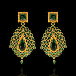 92.5 Pure Silver Green Stone-Studded Long Haram Necklace + Earrings Set