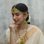92.5 Pure Silver Green Stone-Studded Long Earrings Design