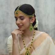 92.5 Pure Silver Green Stone-Studded Long Earrings Design