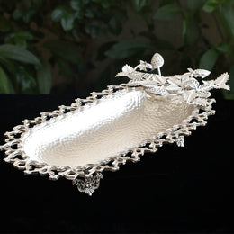 925 Silver Mewa Platter with Leaf and Berry Motif – Handcrafted Elegance
