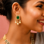 Ira – Emerald Green Pearl Drop Earrings in Gold-Plated Silver