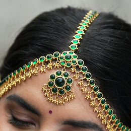 Gold Finished Emerald Stone Bridal Matha Patti Design