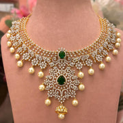 Diamond Look Necklace with Pearls