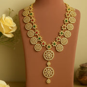 Regal Heritage CZ Diamond Temple Necklace with Ruby & Emerald Accents