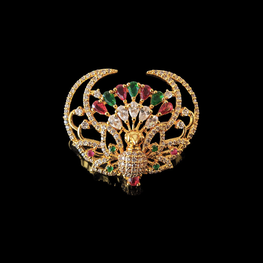 Antique Gold Polish Small Peacock Jada Billa Bridal Hair Accessory