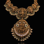 Antique Lakshmi Temple Necklace with Kundan and Pearl Detailing