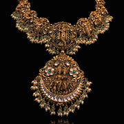 Antique Lakshmi Temple Necklace with Kundan and Pearl Detailing