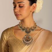 Antique Lakshmi Temple Necklace with Kundan and Pearl Detailing
