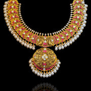 Antique South Indian Temple Pure Silver Pearl Necklace