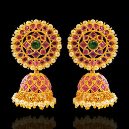 Antique & Kemp Stone Bridal 18k Gold Polish Jhumka Earrings