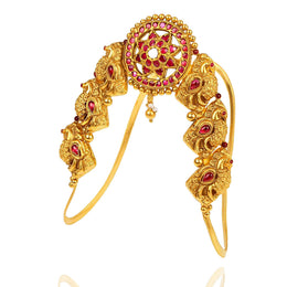Baju Bandh Armlet Gold Plated Vanki Design with Kempu Stones