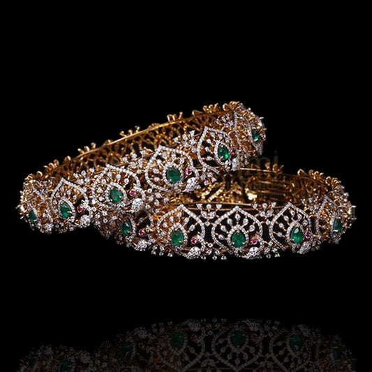 Diamond Look Bangles with Peacock Motifs