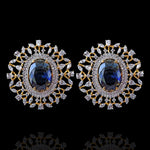 Blue Sapphire & Diamond Look Earrings Studs In 18Kt Yellow Gold Polish