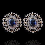 Blue Sapphire & Diamond Look Earrings Studs In 18Kt Yellow Gold Polish
