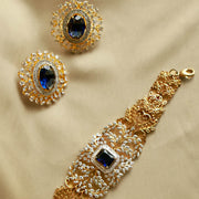 Blue Sapphire & Diamond Look Earrings Studs In 18Kt Yellow Gold Polish