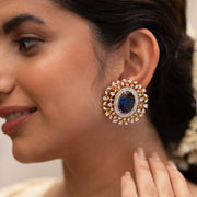 Blue Sapphire & Diamond Look Earrings Studs In 18Kt Yellow Gold Polish