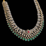 Bridal Diamond Look Necklace with Emerald Drops and Ruby Centerpiece