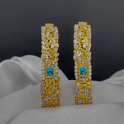 Bridal Gold Plated Silver Bangles with Aquamarine and Diamond Look Stones