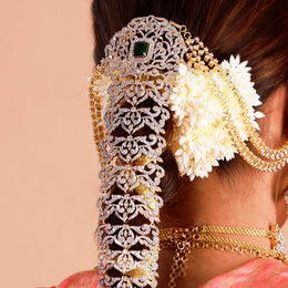 Bridal Diamond Look Hair Jada Design in Pure Silver with Gold Polish