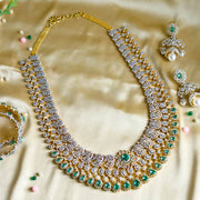 Bridal Diamond Look Necklace with Emerald Drops and Ruby Centerpiece
