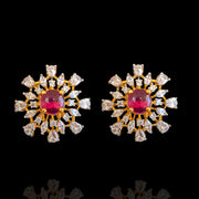 Delicate 2 Line Necklace + Earrings Set with Diamond & Ruby Look