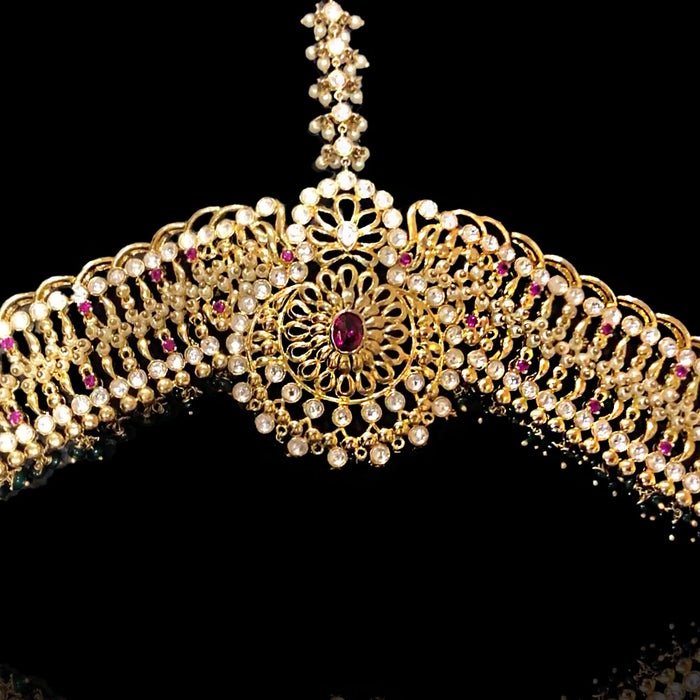 Celebrity Bridal Matha Patti Headpiece Design with Polki Look
