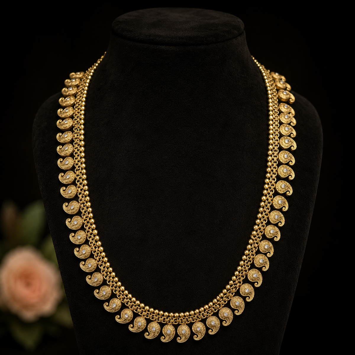Two in 1 Mango Necklace Cum Vadanam with Antique Gold Polish