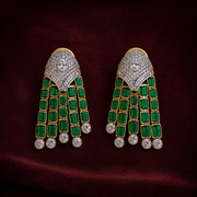 Ready to Ship - Emerald Green Stone and Diamond-Look Tassel Statement Earrings