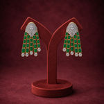 Ready to Ship - Emerald Green Stone and Diamond-Look Tassel Statement Earrings