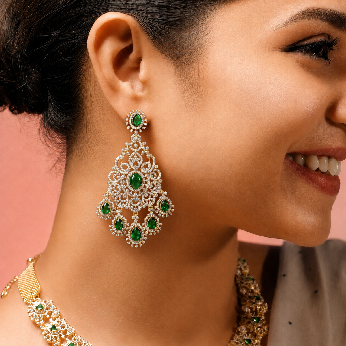 Emerald Green Diamond-Look Bridal Chandelier