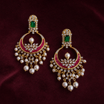 Ready to Ship - Emerald, Ruby and Pearl Chandbali Earrings with Diamond-Style Stones