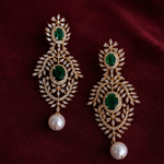 Ready to Ship - Emerald and Diamond-Style Statement Earrings with Pearl Drops
