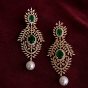 Ready to Ship - Emerald and Diamond-Style Statement Earrings with Pearl Drops