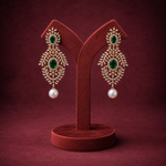 Ready to Ship - Emerald and Diamond-Style Statement Earrings with Pearl Drops
