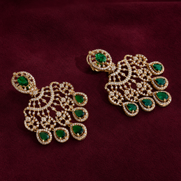 Ready to Ship - Emerald and Diamond-Style Chandelier Earrings with Teardrop Stones