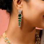 Ready to Ship - Emerald and Diamond-Style Statement Earrings with Pearl Drops