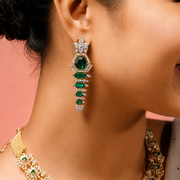 Ready to Ship - Emerald and Diamond-Style Statement Earrings with Pearl Drops