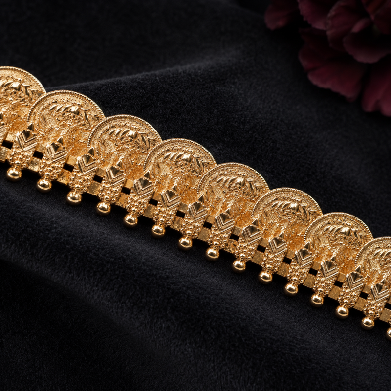 Traditional Simple Lakshmi Kasu Mala Necklace and Vaddanam