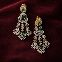 Ready to Ship Emerald and Diamond Chandelier Earrings in 18K Gold Polish