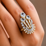 Ready to Ship Art Deco Diamond-Look Statement Ring with Oval and Baguette Stones