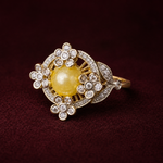 Ready to Ship Yellow Pearl and Diamond-Look Floral Cocktail Ring