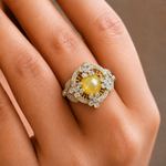 Ready to Ship Yellow Pearl and Diamond-Look Floral Cocktail Ring