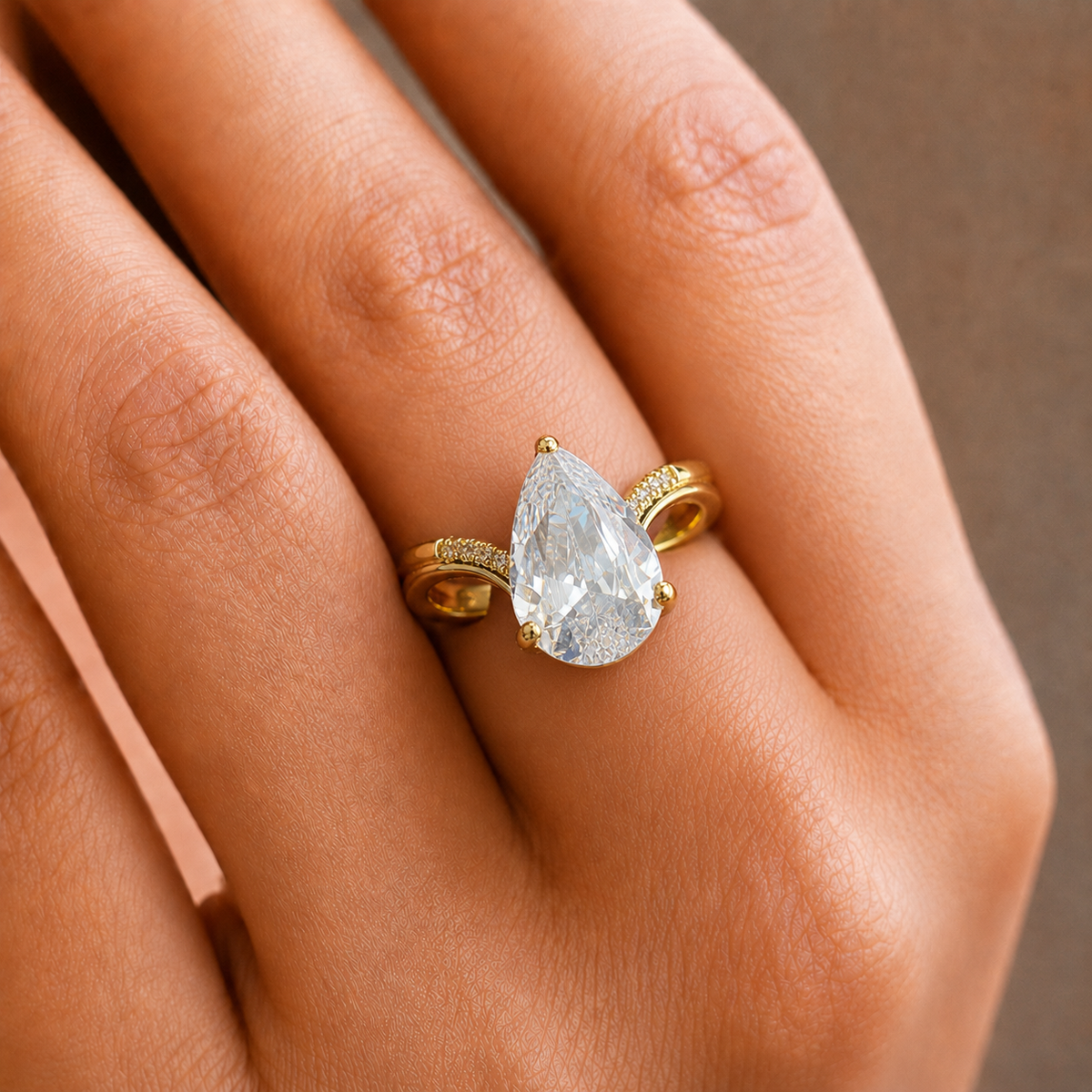 Ready to Ship Pear-Cut Diamond-Look Solitaire Statement Ring