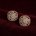 Floral Diamond-Look Statement Stud Earrings in 18K Gold Polish