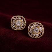 Floral Diamond-Look Statement Stud Earrings in 18K Gold Polish
