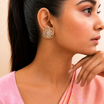 Floral Diamond-Look Statement Stud Earrings in 18K Gold Polish
